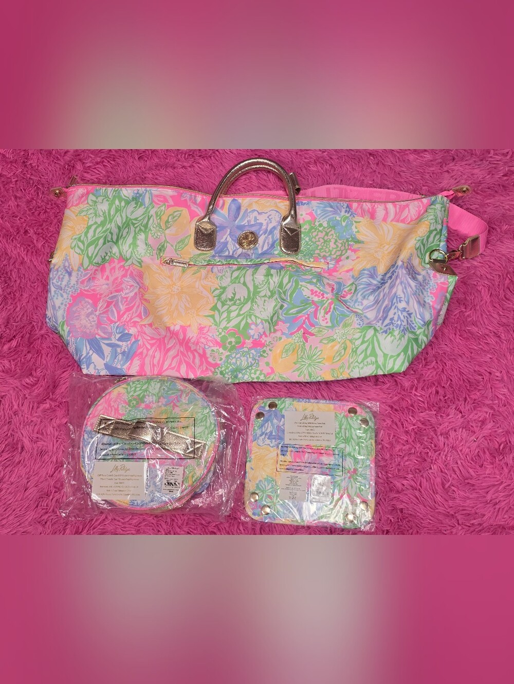 lilly Pulitzer 3 piece weekender set bright delight patch